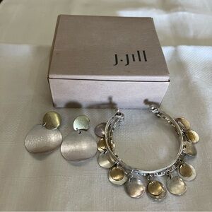 J. Jill Silver & Gold mixed Metal Disks Coin post Earrings & Cuff Bracelet NWT